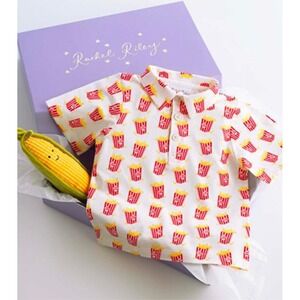 Rachel Riley Kids Popcorn Print Polo Shirt White Red Yellow Size 4Y Short Sleeve